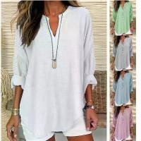 ราคา เสื้อผ้าผู้หญิง ขายดีที่สุด สไตล์ยุโรปและอเมริกา คอวี ผ้าฝ้ายและผ้าลินิน เสื้อเชิ้ตพลัสไซส์ เหมาะสำหรับฤดูใบไม้ร่วงและฤดูหนาว เสื้อ พื้นเมือง เสื้อ เช็ท 2 ชิ้น ไหม อิตาลี่ p (1731301318190531843)