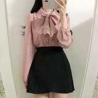 ราคา เสื้อเชิ้ต ลูกไม้ คอปกตุ๊กตา คุณภาพสูง สำหรับผู้หญิง แขนยาว มีสไตล์ คอลเลคชั่นใหม่ต้นฤดูใบไม้ผลิ เสื้อชีฟอง สีชมพู เสื้อโบว์ เสื้อเชิ้ตลายผีเสื้อ เสื้อผู้หญิง (1732025985047299375)