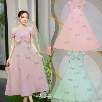 ราคา เดรสยาว เดรสออกงาน แต่งโบว์หน้า อะไหล่แน่นๆ สวยมากๆ เดรสไปงานแต่ง สีชมพู สีเขียวมิ้น งานป้าย thanyacha ขายร้อน (1732061228581291536)