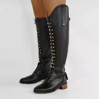 ราคา รองเท้าบูทขี่ม้า, สไตล์ผู้หญิงคลาสสิก, หนังเรียบ, สูงถึงเข่า, อบอุ่นและสูง, คาวบอยภูเขายาว, Botas Femininas, เหมาะสำหรับขี่ม้า, สีดำ (1731208585750940422)