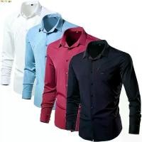 ราคา เสื้อเชิ้ตแขนยาวผู้ชาย สีดำ กระดุมแถวเดียว คอเหลี่ยม เสื้อเชิ้ตยืด มีสีขาว สีฟ้า สีแดง สไตล์เอเชีย ไซส์ M-6XL (1732186002989877225)