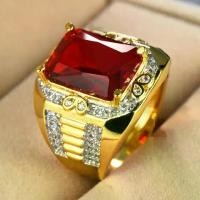 ราคา แหวนบุรุษทับทิม, สีทอง, ฝังด้วยเพชรขนาดเล็กหลายเม็ด, เครื่องประดับโรโดโครเมียม, เครื่องประดับชายหล่อและหรูหรา, ทนต่อการซีดจาง, เครื่องประดับนิ้วที่มีสไตล์ (1732162612761363795)