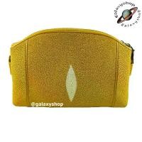 ราคา กระเป๋าสะพายหนังปลากระเบนแท้ผู้หญิง สไตล์ 2ซิปคู่ สีทอง เหลืองอร่าม สวยมาก มีสายสะพายยาว หนังแท้ 100% (1729492801030686955)