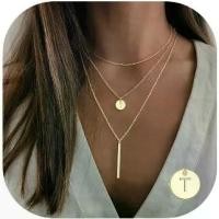 ราคา สร้อยคอชั้นเริ่มต้น, สีทอง, สำหรับผู้หญิง, สร้อยคอตัวอักษรสำเพจบาร์ชั้นเหรียญ, สร้อยคอชั้นเยี่ยมสร้อยคอหลายชั้น, เครื่องประดับสำหรับผู้หญิง, ชุบทอง 14K (1732324762745342864)