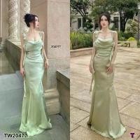 ราคา The Perfect Ladies ชุดเดรส เดรสยาวซาติน แต่งชายระบายแขน .. สีเขียว (1730081369586174402)