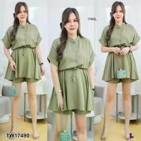 ราคา The Perfect Ladies Set #สาวอวบ ชิ้น เสื้อคอจีนแขนสั้น + กางเกงขาสั้น สีเขียว (1729550849136888258)