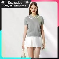 ราคา [MEIN Accessible Luxury] เสื้อไหมหรหมแขนสั้น คอบัว สีเทา สำหรับผู้หญิง 10017 (1731203233820279861)