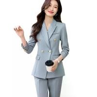 ราคา ชุดสูทกางเกงผู้หญิง แฟชั่น สีเทา แอปปริคอต สีฟ้า สีดำ สีกรมท่า เสื้อแจ็คเก็ตและกางเกงขายาว ชุดทางการ 2 ชิ้น สำหรับผู้หญิง ชุดทำงาน หญิง (1732218769062398809)