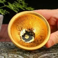 ราคา ถ้วยชาสีเหลืองทอง แฮนด์เมด ระดับไฮเอนด์ ถ้วยทางการ ลายหยดน้ำมัน สีเหลือง เหมาะสำหรับมือเดียว (1731506551149857186)