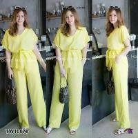 ราคา The Perfect Ladies SET #สาวอวบ เสื้อคอวีแขนล้ำ+กางเกงขายาว สีเหลือง (1729578948494789058)