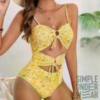 ราคา ขาย ร้อน 355 Simple Underwear bikini ชุดว่ายน้ำ บิกินี่ วันพีช สีเหลือง ลายดอก (1731337335833134447)