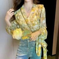 ราคา เสื้อเชิ้ตแขนสั้น ผ้าชีฟอง แต่งระบาย ลายดอกไม้ สีเหลือง แฟชั่นฤดูใบไม้ผลิ สไตล์ฝรั่งเศส สําหรับผู้หญิง (1731677313765311627)