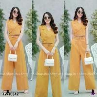 ราคา The Perfect Ladies SET 2ชิ้น เสื้อครอปแขนกุดปกสูท +กางเกงขายาวกระดุมหน้า.. สีเหลือง (1729568346940672450)