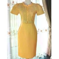 ราคา เดรสผ้าไทย ผ้าฝ้ายมัดหมี่ทอลาย สีเหลือง Lady Clothing Dress ชุด Women เสื้อผ้า ผู้หญิง (1730275542642428396)