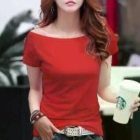 ราคา เสื้อยืดรัดรูปเปิดไหล่ผู้หญิง เสื้อเปิดไหล่ ทรงสลิม สไตล์เกาหลี แขนสั้น สีแดง เปิดกระดูกไหปลาร้า ผ้าฝ้าย Clothing Women Lady Tshirt (1729881000926480419)