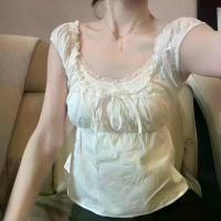 ราคา เสื้อแขนสั้นปักลูกไม้โบว์สีขาวทางเลือก, สไตล์ BM, สำหรับผู้หญิง, คอเหลี่ยม, แขนพัฟ, เสื้อยืดนัวเนีย, มีเนคไท (1731641922665612413)
