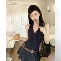 ราคา เดรสแขนกุด คอวี คล้องคอ ลายทาง สำหรับผู้หญิง ฤดูร้อน เข็มขัด กระโปรงพลีท กระโปรงสั้น น่ารัก เซ็กซี่ สาวฮอต เดรสทรงเอ กระดุม ปี 2025 (1731977666427848262)