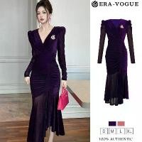 ราคา Eravogue- Women Clothing ชุดฤดูใบไม้ร่วงและฤดูหนาว, , สำหรับผู้หญิง, สไตล์เรโทรอย่างสง่างาม, วัสดุกำมะหยี่, แขนยาว, กระโปรงหางปลายาว, ชุดใหม่, 30995, มีขนาด S-XXL Dress เดรส เสื้ (1731124006865897513)