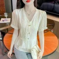 ราคา เสื้อชีฟอง สไตล์ใหม่ ฤดูร้อน คอวีจีน แขนสั้น สำหรับผู้หญิง เสื้อแฟชั่นซอก เทรนด์ (1732181596164491517)