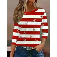 ราคา เสื้อยืดลำลองสตรี, ลายพรางทหารเรือและพิมพ์ลายสมอ, แขน 3/4 คอกลม, วัสดุโพลีเอสเตอร์น้ำหนักเบา, การออกแบบที่ได้รับแรงบันดาลใจจากทะเล, ลายสีน้ำเงินและสีขาว, เหมาะสำหรับฤดูใบไม้ผลิ/ฤ (1731940648376764008)