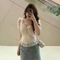 ราคา เสื้อเชิ้ต ลูกไม้ลายจุดสีขาว สไตล์ฝรั่งเศส ไซส์ใหญ่ สำหรับผู้หญิง เหมาะสำหรับฤดูร้อน 2025 เสื้อสั้นรัดรูป เอวสูง ทรงสลิมฟิต (1732025346778498487)