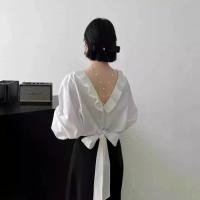 ราคา เสื้อเชิ้ต แขนค้างคาว นัวเนีย ผูกโบว์ สีขาว สำหรับผู้หญิง สไตล์ยุโรป ดีไซน์ไม่ซ้ำใคร มีกุทัณฑ์ที่ด้านหลัง ท๊อป (1732072001564411601)