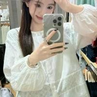 ราคา เสื้อเชิ้ต แขนยาว สีขาว สไตล์เกาหลี สำหรับผู้หญิง ฤดูใบไม้ผลิ มาใหม่ ดีไซน์สวย เสื้อเบลาส์ลูกไม้ ทรงหลวม เสื้อตุ๊กตา (1731955396413327613)