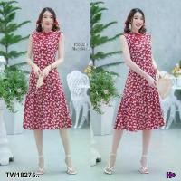 ราคา Garden Clothes ชุดเดรส เดรสกี่เพ้าแขนกุด ลายกุหลาบจิ๋ว .. สีแดง (1732225635725314751)
