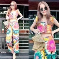 ราคา Garden Clothes ชุดเซ็ท SET 2 ชิ้น เสื้อครอป+กางเกงขายาว ลายดอกมัดย้อม สีส้ม (1732218735497153215)