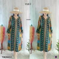ราคา Garden Clothes ชุดเดรส ชุดเดรสคอวี ทรงปล่อย แขนยาวปล่อยปลายแขน .. สีลาย 9 (1732218728740522687)