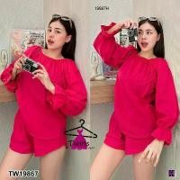 ราคา Garden Clothes ชุดเซ็ท SET เสื้อเปิดไหล่แขนระบาย+กางเกงบาบี้ขาสั้น 13733 สีบานเย็น (1732218726032444095)