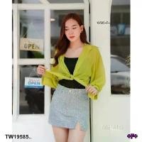 ราคา Garden Clothes เสื้อเชิ้ต & เบลาส์ เสื้อเชิ้ต คอปก แขนยาว ผูกด้านหน้า .. สีเขียว (1732218753722911423)