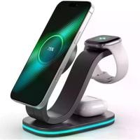 ราคา สถานีชาร์จไร้สาย 3 in 1 สำหรับอุปกรณ์ Apple/Huawei/Samsung ที่ชาร์จไร้สายแบบเร็ว 15W พร้อมไฟ RGB สีฟ้า เข้ากันได้กับ iPhone 16/15/14/13/12, Apple Watch และ Airpods และอื่นๆ สีดำ (1732192062608541663)