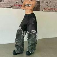 ราคา กางเกงคาร์โก้ ลายพราง Unisex สไตล์เรโทรอเมริกัน ประกบลายพราง มีรู กางเกงขากว้างทรงหลวม สไตล์สตรีท ขี้เกียจ กางเกง คาร์โก้ กระบอก กางเกงยีนส์ ทรงเอ hara pinion denim (1731728865701626921)