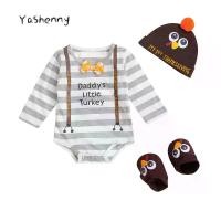 ราคา ชุดวันขอบคุณพระเจ้าครั้งแรกของทารก, ชุดรอมเปอร์ลายทาง, หมวกไก่งวง, ถุงเท้า (1730033353164426227)