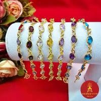 ราคา ใส่กับอะไรก็ได้ เครื่องประดับของขวัญ สร้อยข้อมือพลอยเม็ดแตง นพเก้า ไพลิน โกเมน บุษราคัม ความยาว 7.5-8 นิ้ว สีทอง งานสวย เสริมบารมี ทองไมครอน ทำจากทองเหลือง (1732104451759703652)