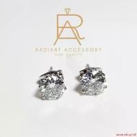 ราคา ใช้งานได้ ต่างหูเงินแท้ ชุบทองคำขาว ฝัง ของแท้ *Moissanite Diamond 2 กะรัต มีใบเซอร์ (1731900188484143276)