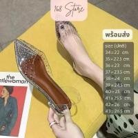ราคา [พร้อมส่ง] ส้นสูง 1.5 นิ้ว 35-42 รองเท้าแตะ size 35-42 Diamond Flat ส้นใส แต่งเพชร สวยๆมาแล้วจ้า 916 สินค้าดี (1732164510773970876)
