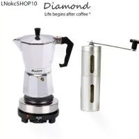 ราคา ❤ Diamond Coffee ชุดหม้อต้มกาแฟ 3/ 6 ถ้วย-พร้อมเตาไฟฟ้า ชุดออกร้าน ชุดเริ่มต้น 500W ที่บดกาแฟ Mocha Moka Pot (1731856930543535515)