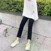 ราคา กางเกงยีนส์ทรงตรง สีดำ ปรับแต่งได้ สไตล์ใหม่ สำหรับผู้หญิง เอวสูง ทรงสลิมโชว์ กางเกงจับคู่อินเทรนด์ ซุปเปอร์อีซี่ กระโปรงยีนส์สาวอวบ ง ด้าย ชุดกางเกงยีนส์กับเสื้อ กา กางเกงยีนส (1731647724183783757)