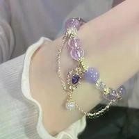 ราคา 【จัดส่งทันที】 Amethyst Beaded Bracelet Charm Bracelets Purple Chain Pendant Bracelet (1731898451661326060)
