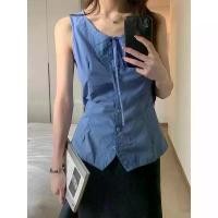ราคา เสื้อกั๊กแขนกุดสีน้ำเงิน สไตล์ฝรั่งเศส สำหรับผู้หญิง ฤดูร้อน 2025 มาใหม่ ดีไซน์สวย ซอก เก๋ไก๋ เสื้อสาวฮอต always wonder shirt กราม สติช baby tee ผ้า ญี่ปุ่น มือ2 b (1731573609671985003)