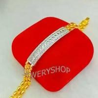 ราคา Discount CW115 สร้อยข้อมือเลสทองฝังเพชรสามเเถว งานแฟชั่นทองไมครอน สร้อยข้อมือทองสวย ความยาว20 เซน รวมตะขอ (1732292371711166607)