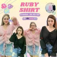 ราคา Ruby Topเสื้อรูดหน้าคอวีแขนยาวจั้มปลายแขนเบาๆ แต่งลูกไม้ที่ปลายแขนและช่วงคอ (1730423597552864206)