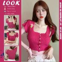 ราคา เสื้อถักคอเหลี่ยม, เสื้อยืดครอป Bouclé, เสื้อผ้าฤดูร้อนเซ็กซี่บริสุทธิ์, สำหรับผู้หญิง, ชาแนล-แรงบันดาลใจ (1732118521192220280)