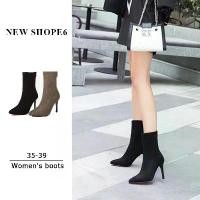 ราคา COD รองเท้าบูทหญิง บูทส้นสูง รองเท้าบูทส้นเข็ม รองเท้าบูทซิปหลัง บูทส้นสูงหญิง รองเท้าบูทสูง รองเท้าบูทเกาหลี 9cm boots shoes women (1732078628275979274)