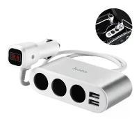ราคา Hoco Z13 Adapter หัวชาร์จในรถยนต์แบบ 2 USB 3 ช่องเสียบ 12-24V Output 2.4A ยาว 55 cm LCD ONE-PULL-THREE Car Charger (1730719387560545269)