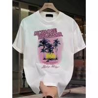 ราคา Men's Heavyweight 100% Cotton Graphic T-Shirt - Tropical Palm Tree & "AICHOAGE HIHZSAIR" Print, Oversized Loose Fit Casual Summer Tee, Machine Washable Round Neck Short Sleeve To (1731887057219061120)