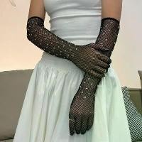ราคา ถุงมือตาข่าย สำหรับผู้หญิง แฟชั่น วัสดุตาข่ายสีดำ ยืดหยุ่น พร้อมคริสตัลหลากสี bohemian gloves (1730876362878454078)