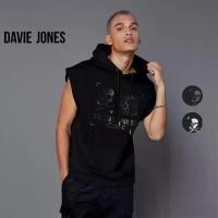 ราคา 【SALE】DAVIE JONES เสื้อฮู้ด โอเวอร์ไซส์ แขนกุด ปั้มลาย สีดำ Pullover Hoodie in black PU0011BK 12BK (1731587692715934866)